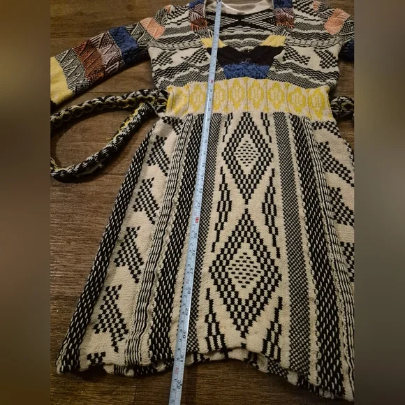 FREE PEOPLE XS Multicolor Patchwork Long Bell Sleeve Sweater Dress - Picture 6 of 10